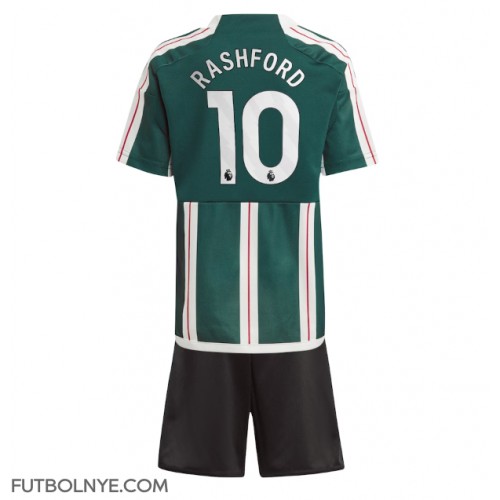 Camiseta Manchester United Marcus Rashford #10 Visitante Equipación para niños 2023-24 manga corta (+ pantalones cortos)